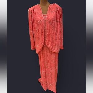 VTG Judith Ann Creations Beaded 1920 Style Great Gatsby New Years Eve Silk Dress